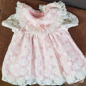 VINTAGE Kalula Kids White Lace over Pink Lace Dress size 12 Months